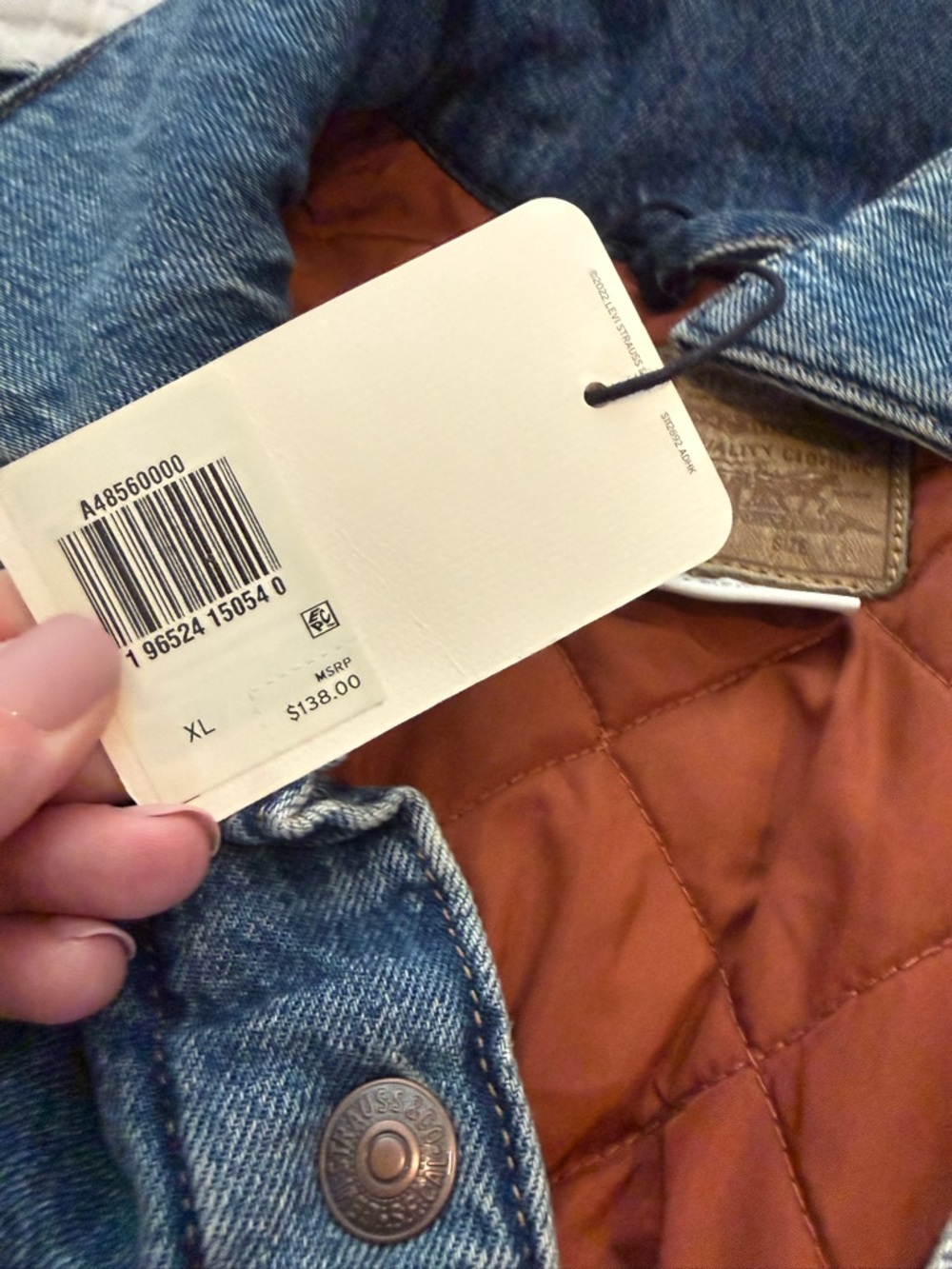 Levi's Blue Denim Jacket with Rust-Orange Quilted Lining NWT 0734 - Picture 3 of 10